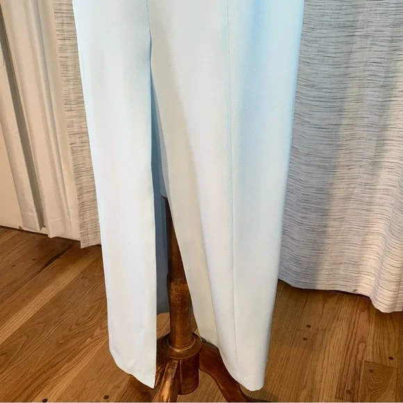 Peak Evenings Sky Blue Sleeveless Formal Evening Gown With Mesh Midriff. - Picture 8 of 15